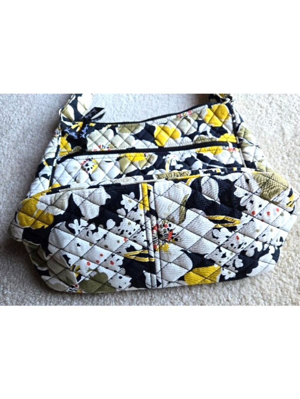 Vera Bradley Yellow Flowered Crossbody Shoulder Bag Purse Pockets Front and Back - Picture 4 of 7
